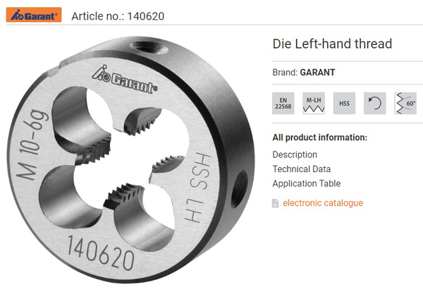 GARANT Die Left-hand thread M8~M16