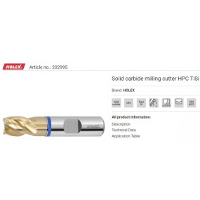 HOLEX Solid carbide milling cutter HPC TiSi 202995