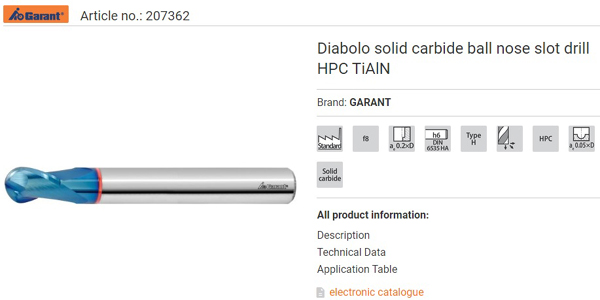 GARANT Diabolo solid carbide ball nose slot drill HPC TiAlN 207362