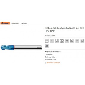 GARANT Diabolo solid carbide ball nose slot drill HPC TiAlN 207362